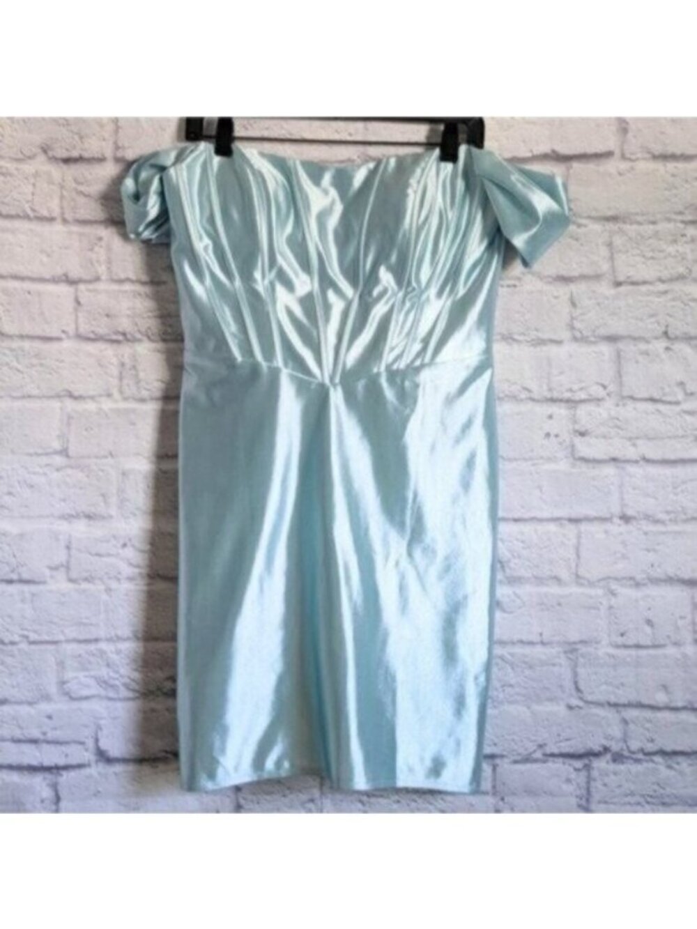 Sophia Thomas Satin Corset Mini Dress 12 Light Blue Off Shoulder 9015 Prom